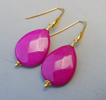 Oorbellen met facet fuchsia roze Jade briolet